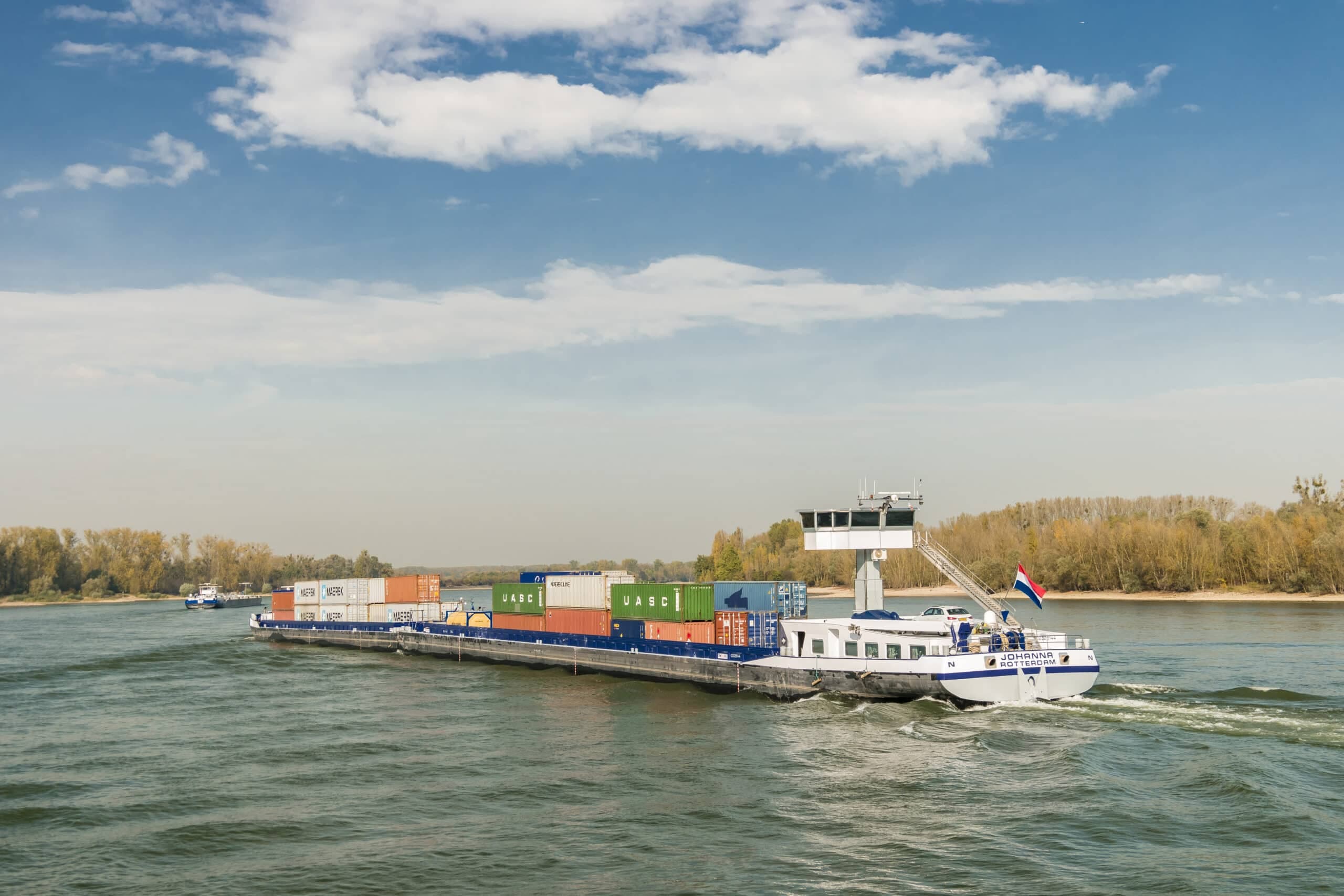 Binnenvaart,,Translation:,Inland,Shipping,On,The,Rhein,River,During,A